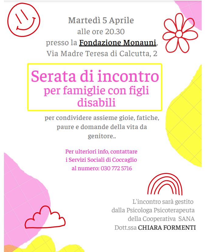 serata d'incontro per famiglie con figli disabili