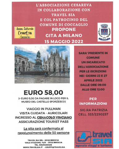 Gita a Milano 15/05/2022 - associazione CESAREVA patrocinio Comune