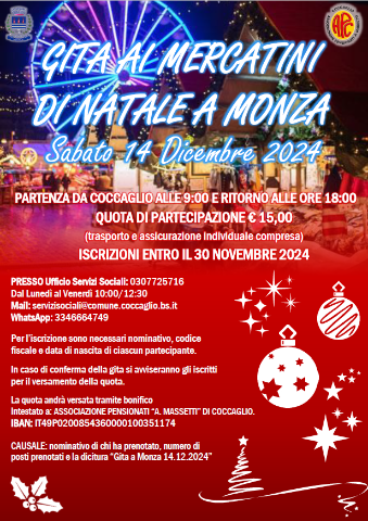 GITA AI MERCATINI DI NATALE A MONZA - 14 Dicembre 2024