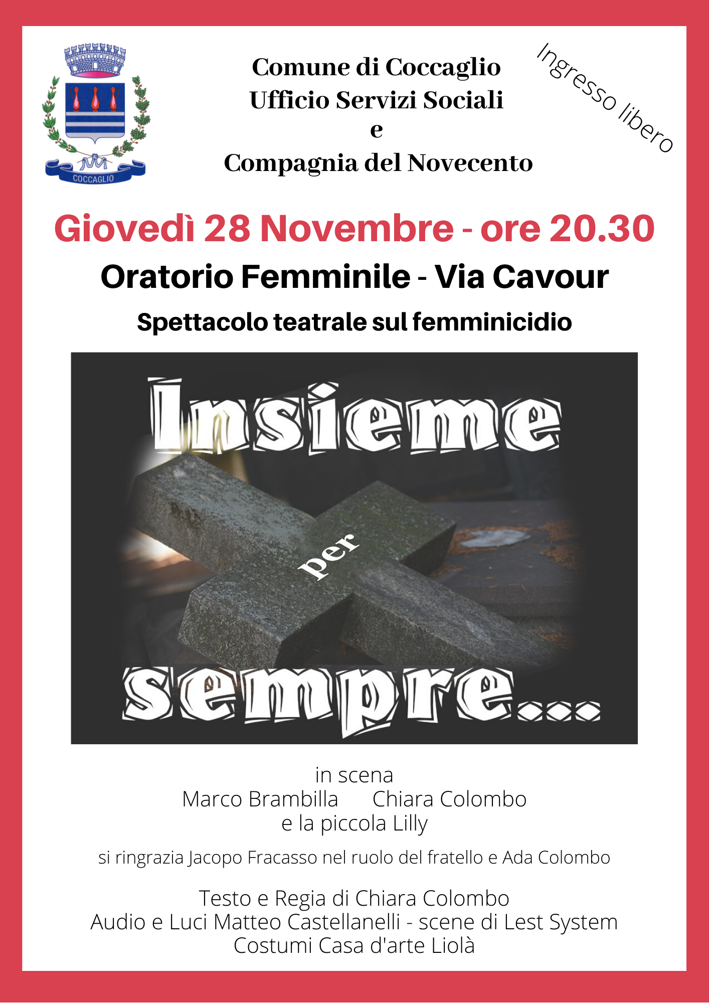 Spettacolo teatrale sul femminicidio "Insieme per sempre"