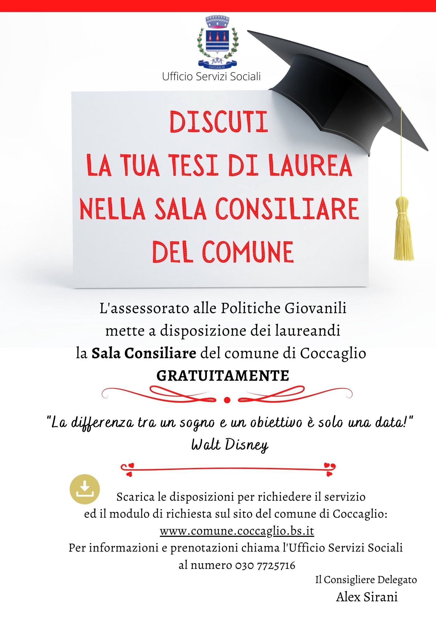 Concessione a titolo gratuito della sala consiliare per discussione in modalità telematica tesi di laurea 