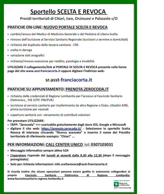 nuovo Portale di Scelta e Revoca dell’ASST Franciacorta – avviso per i cittadini