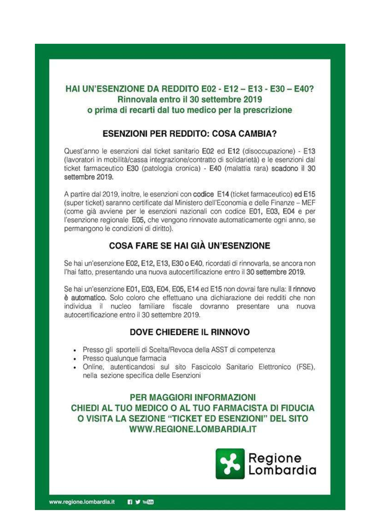 Esenzione da Reddito